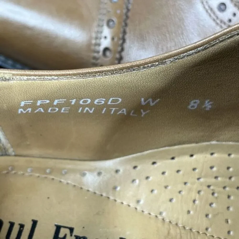 Paul Fredrick Oxford Shoes‎ Mens 8.5 Tan Brown Leather Cap Toe Brogue Made Italy